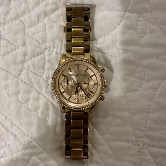 Michael Kors gold watch with stone bezel Michael Kors Tortoise Diamond Bezel Dress Wrist Watch for  main image 4